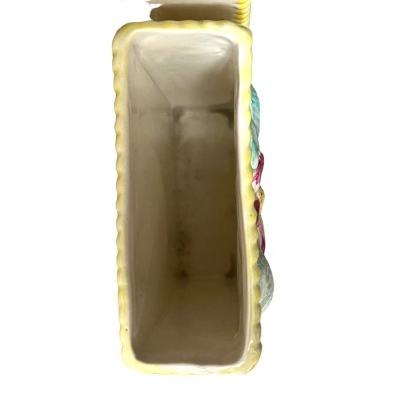 PV PEASANT VILLAGE Pair of Vases Majolica Pottery Rectangular Raised Flowers VTG - Picture 6 of 9